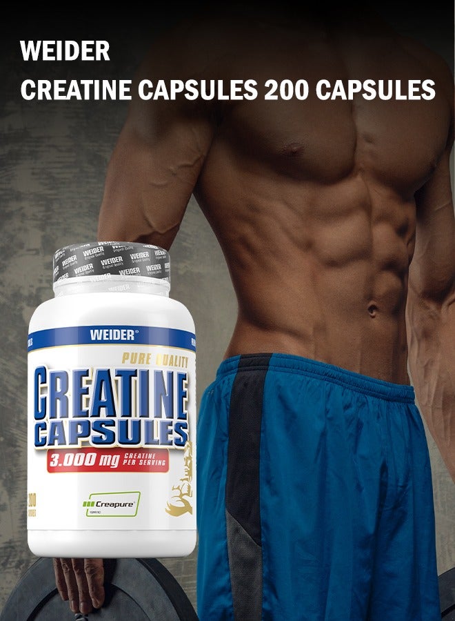 Creatine Capsules 3.000mg Creatine per Servings, (Creapure) 200 Capsules