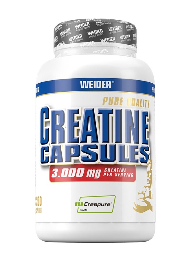 Creatine Capsules 3.000mg Creatine per Servings, (Creapure) 200 Capsules