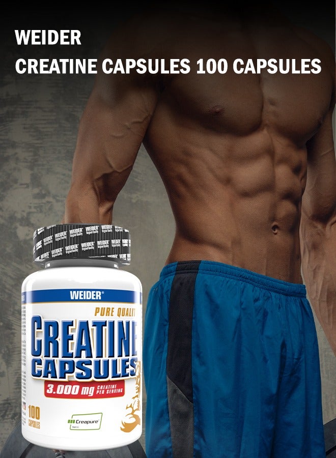 Creatine Capsules 3.000mg Creatine per Servings, (Creapure) 100 Capsules