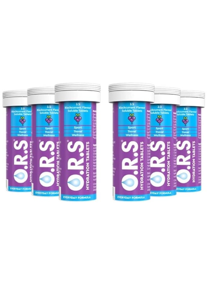 O.R.S Hydration Tablets with Electrolytes Vegan Soluble Hydration Tablets with Natural Blackcurrant Flavour, 48 Tablets (Pack of 4 x 12)