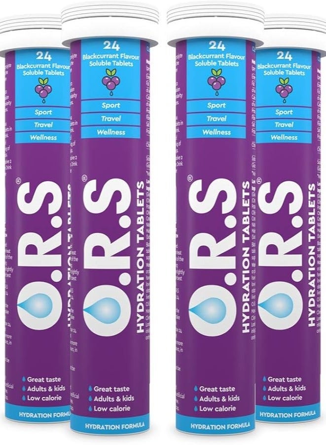 ORS Hydration Tablets With Electrolytes Vegan Gluten And Lactose Free Formula Natural Blackcurrant Flavour 96 Tablets (Pack Of 4 x 24)