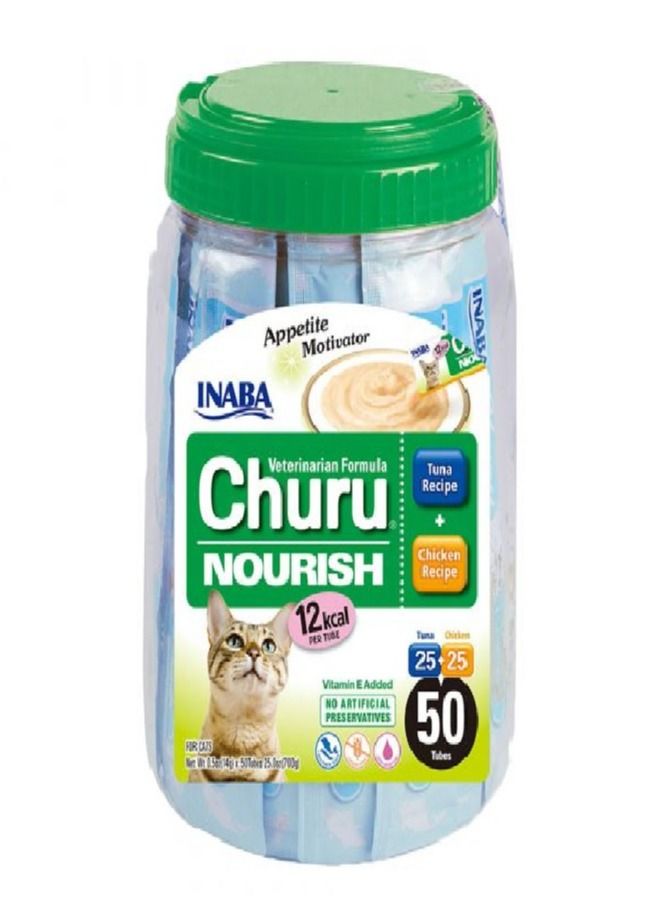 Churu Nourish Tuna & Chicken Receipe 50pcs, Inaba Cat Treats, Grain-Free, Lickable, Squeezable Creamy Cat Treat, Creamy cat treats, Toppers for cat foods, Lickable treats for cats