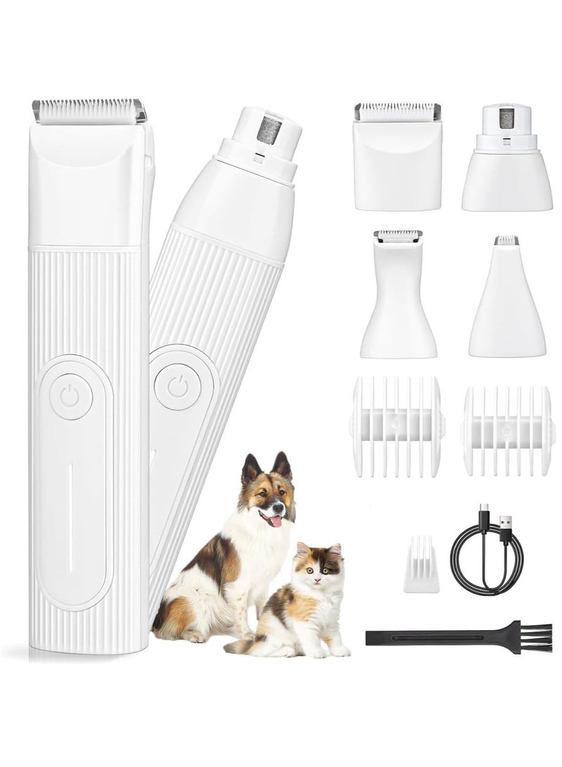 Cordless Dog Cat Paw Trimmer, Pet Nail Grinder, 4 in 1 Pet Grooming Kit with LED Light Low Noise Pet Clippers Pet Clippers Small Pets for Trimming Hair Around Paws, Eyes, Ears, Face