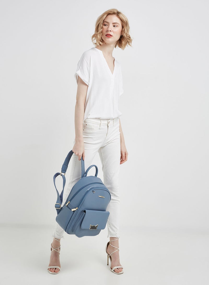 Faux Leather Backpack Blue