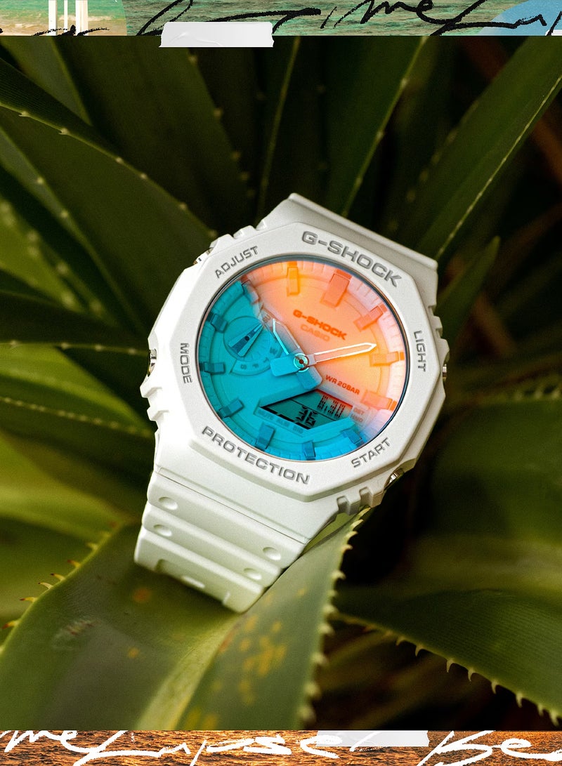 Beach Time Lapse 45.4mm Multicolour Dial with White Band GA-2100TL-7A