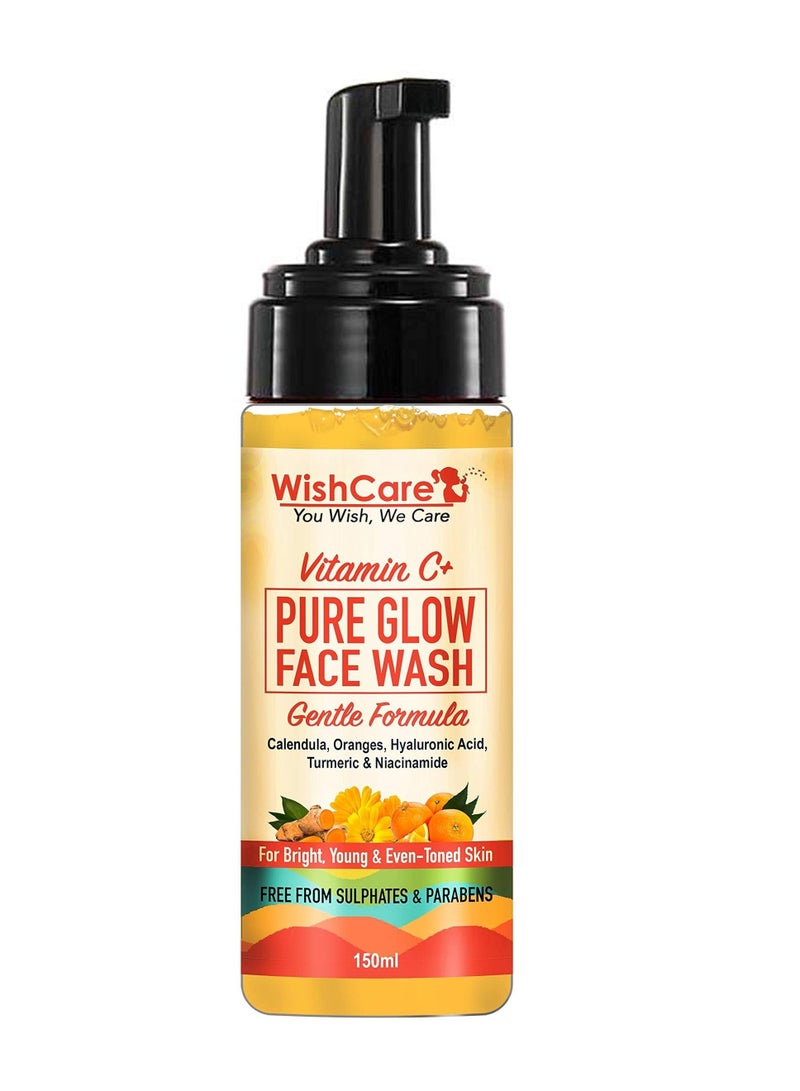 WishCare Vitamin C+ Pure Glow Face Wash for Men & Women Daily Use - with Vitamin C, Hyaluronic Acid, Niacinamide, Oranges, Calendula & Turmeric - 150 ml