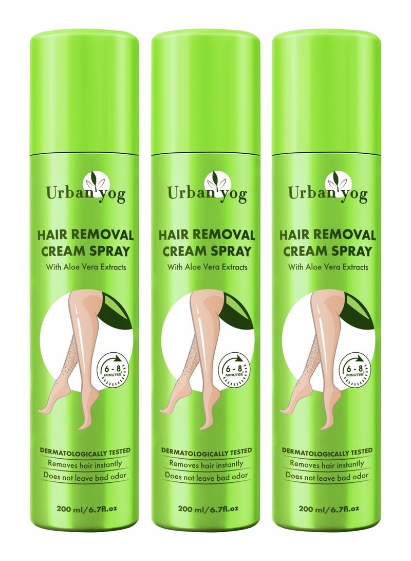 Urban Yog Hair Removal Cream Spray With Aloe Vera Extracts (200 ML * 3 Units) | Pain-free Body Hair Removal for Women