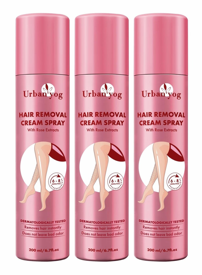 Urban Yog Hair Removal Cream Spray With Rose Fragrance (200 ML * 3 Units) | Pain-free Body Hair Removal for Women