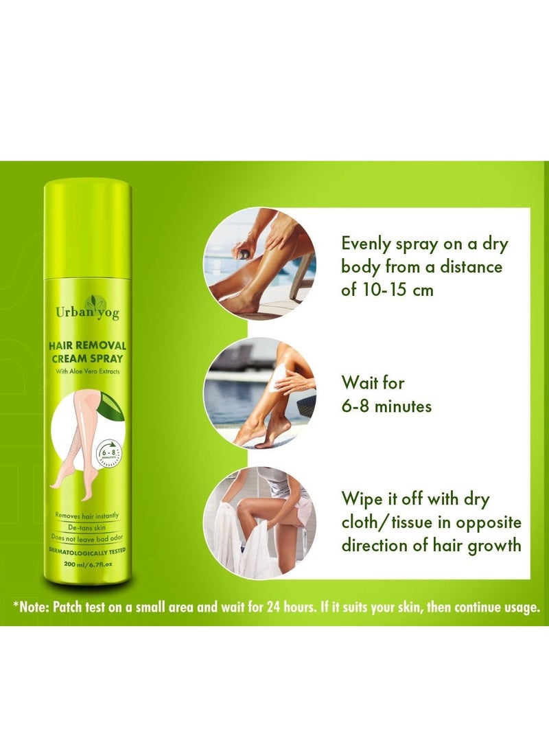 Urban Yog Hair Removal Cream Spray With Aloe Vera Extracts | Pain-free Body Hair Removal for Women (200 ml)