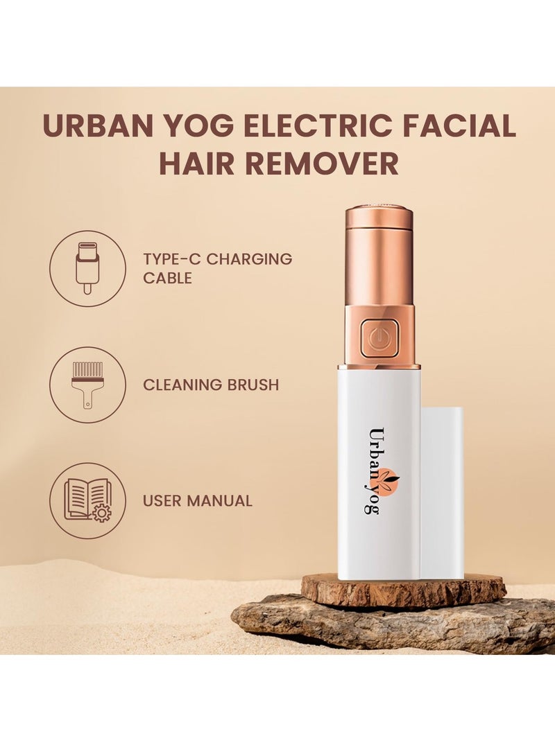 Urban Yog Electric Facial Hair Remover for Women, Quick 60-Minute Charge, 100-Minute Runtime, Stainless Steel Blade, Painless Hair Removal for Upper Lip, Chin, Eyebrows & Cheeks, Compact & Portable