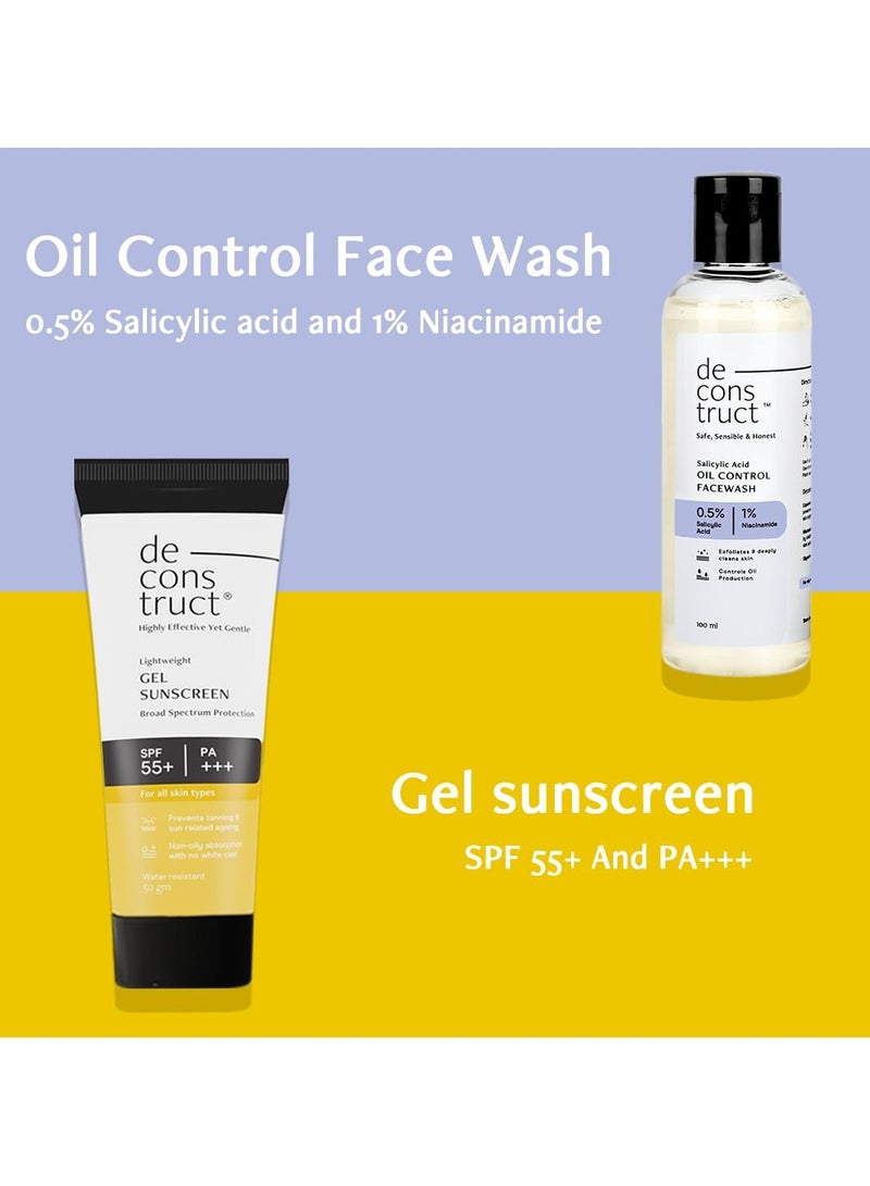 Deconstruct Radiance & Defense Combo: Face Wash for Skin Brightening & Gel Sunscreen for Sun Protection