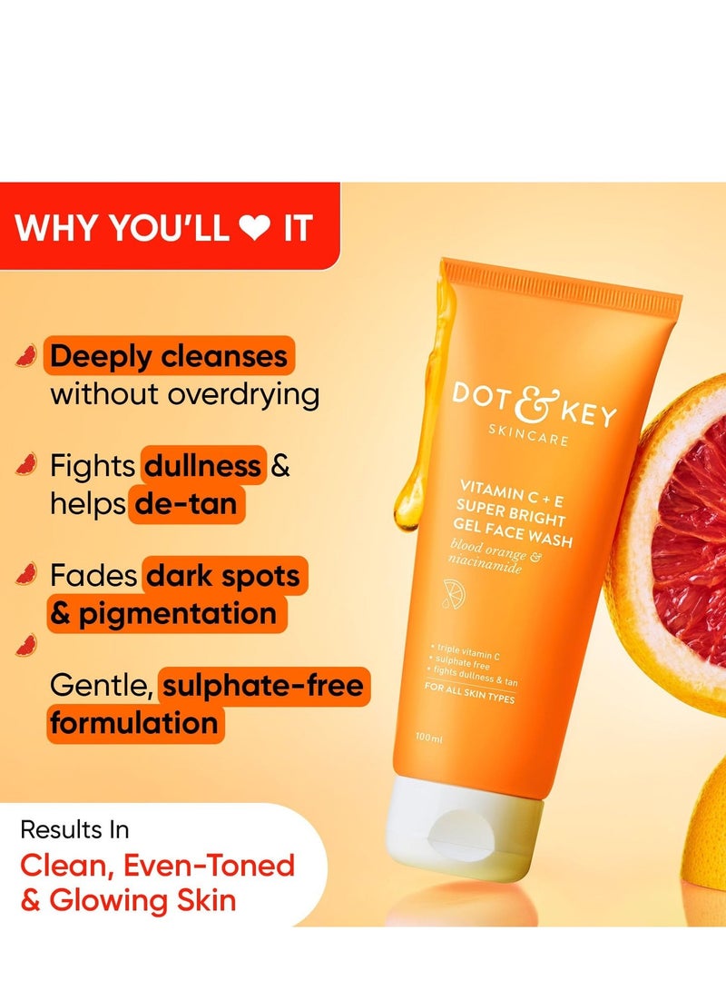 Dot & Key Vitamin C+E Super Bright Sunscreen Spf 50 Pa+++ - 50g & Dot & Key Vitamin C + E Super Bright Gel Face Wash | For Normal Skin | Skin Care Combo | For Women & Men