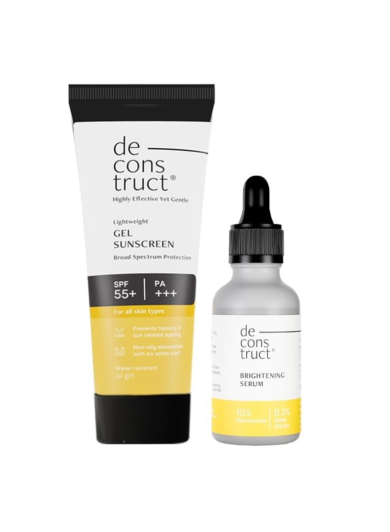 Deconstruct Bright & Protect Duo | 10% Niacinamide Face Serum (30 ml) + Gel Sunscreen (50 g) | Get Glowing Skin with Sun Protection | No White Cast, Non Irritating & Lightweight | Pack of 2