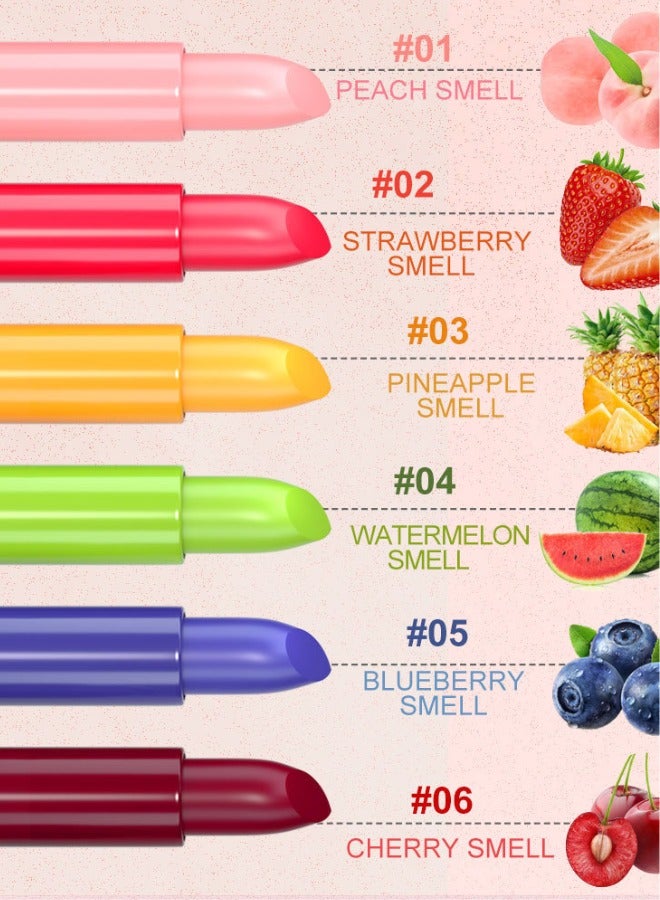 6Pcs lipstick Set Fruit Flavor Temperature Change Lipstick Strawberry Peach Moisturizing