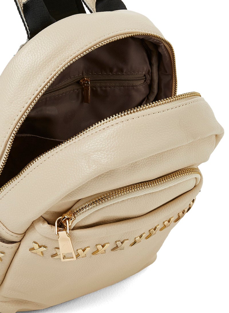 Faux Leather Backpack Beige