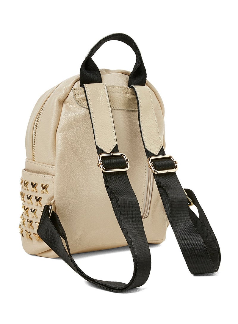 Faux Leather Backpack Beige