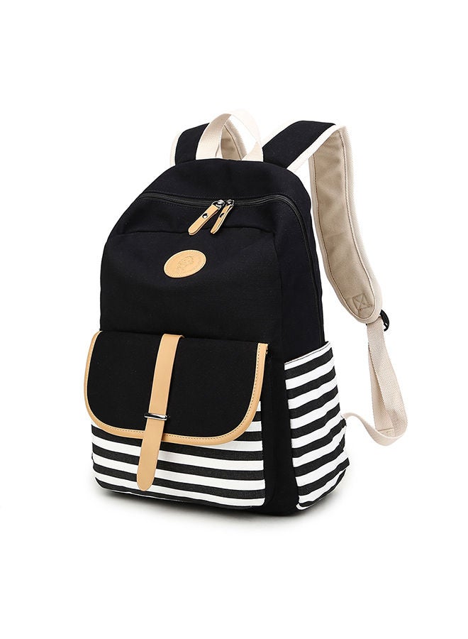 Korean Style Canvas Travel Backpack Black/White