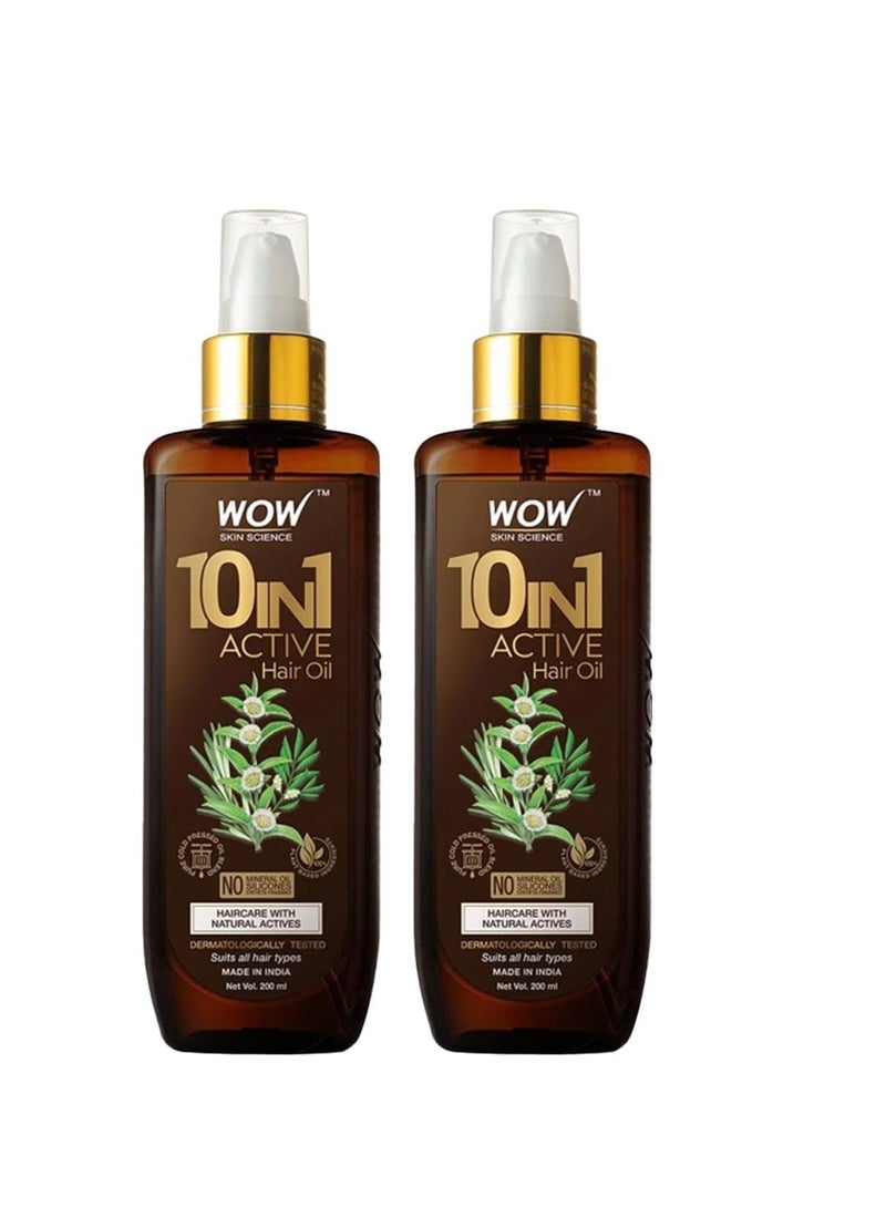 WOW Skin Science 10 in 1 Active Hair Oil|Cold Pressed|No Mineral Oil, Silicones & Synthetic Fragrance|200 ML|Pack of 2