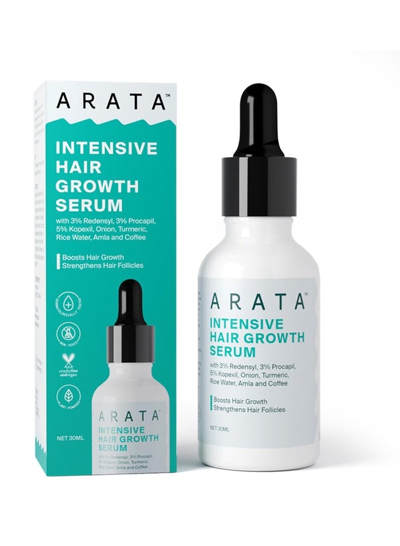 Arata Intensive Hair Growth Serum | 3% Redensyl, 3% Procapil, Onion, Turmeric, Rice Water | Controls Hair Loss | Stimulates Hair Growth | Hair Growth Serum For Women & Men (30Ml/30 Grams)