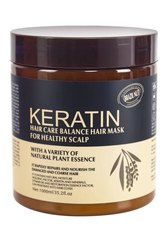 1000ml Keratin Hair Care Balance Hair Mask Rapidly Repairs and Nourish Damaged and Coarse Hair Natural Moisturizer Hydrating Smoothing Shining Strengthening Keratin Hair Mask Brazil Nut