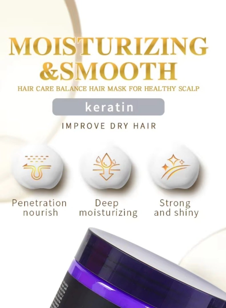 500ml Keratin Hair Care Balance Hair Mask Rapidly Repairs and Nourish Damaged and Coarse Hair Natural Moisturizer Hydrating Smoothing Shining Strengthening Keratin Hair Mask Lavender