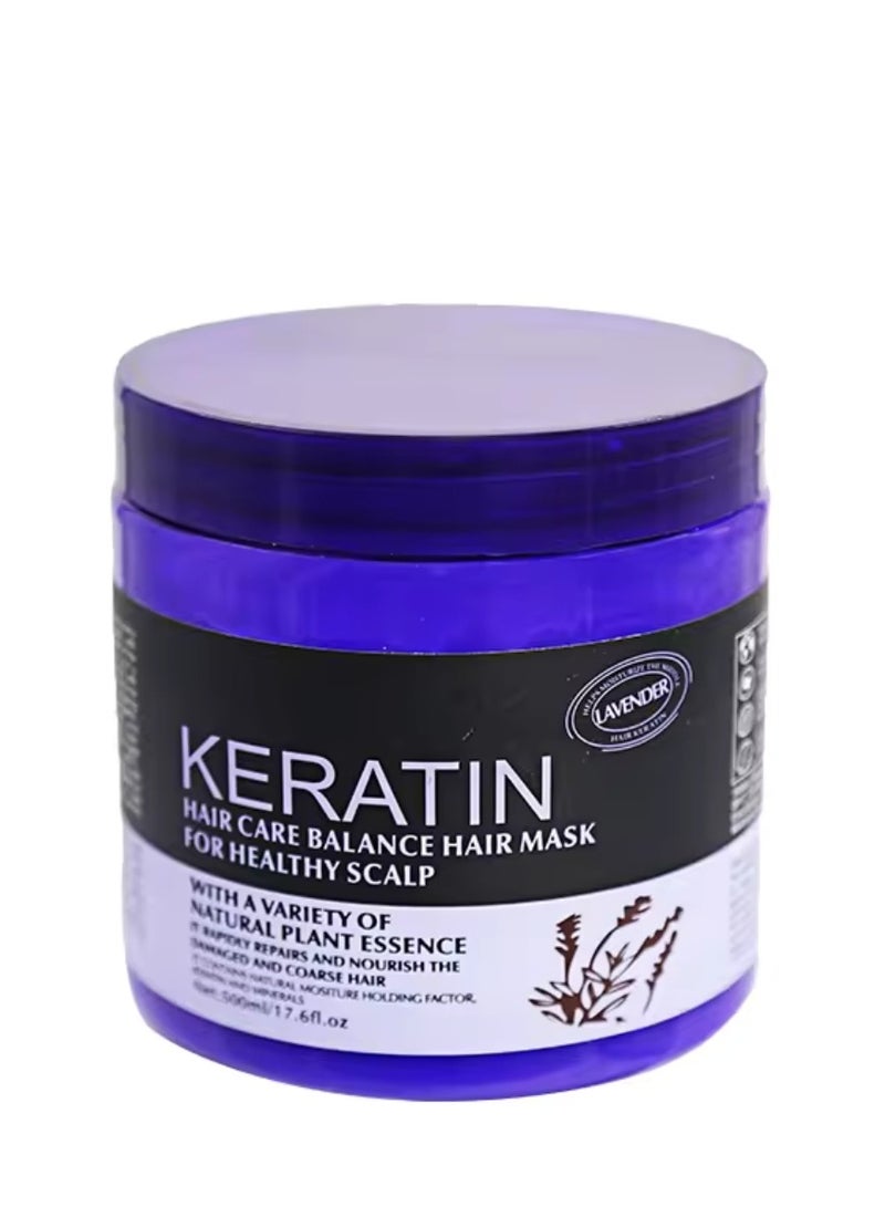 500ml Keratin Hair Care Balance Hair Mask Rapidly Repairs and Nourish Damaged and Coarse Hair Natural Moisturizer Hydrating Smoothing Shining Strengthening Keratin Hair Mask Lavender