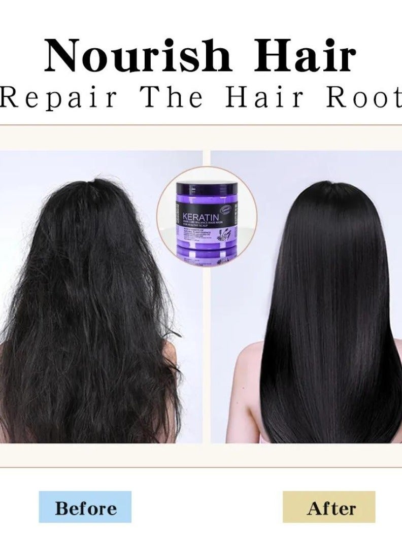 1000ml Keratin Hair Care Balance Hair Mask Rapidly Repairs and Nourish Damaged and Coarse Hair Natural Moisturizer Hydrating Smoothing Shining Strengthening Keratin Hair Mask Lavender