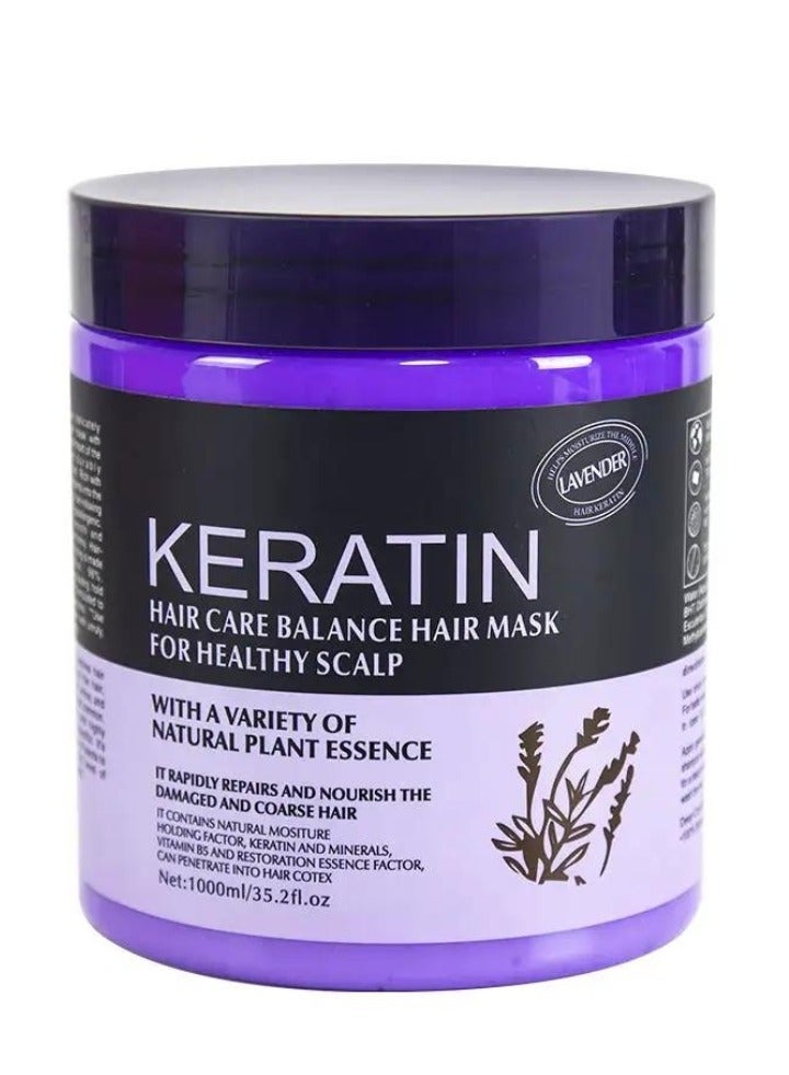 1000ml Keratin Hair Care Balance Hair Mask Rapidly Repairs and Nourish Damaged and Coarse Hair Natural Moisturizer Hydrating Smoothing Shining Strengthening Keratin Hair Mask Lavender