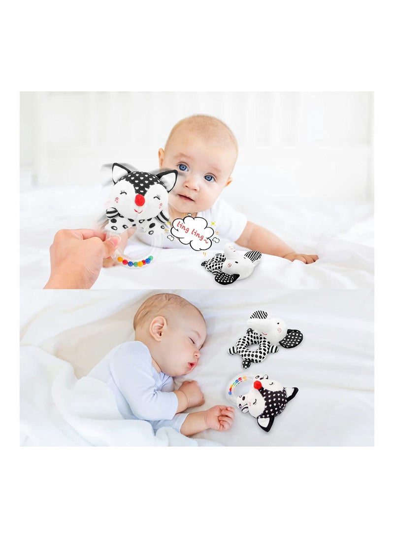 Baby Rattle Toys 2 Pcs Handbell Grasping Newborn Soft Rattles Teething Ring Sensory Plush Set Infant Boys Girls Shower Gift Elephant Fox