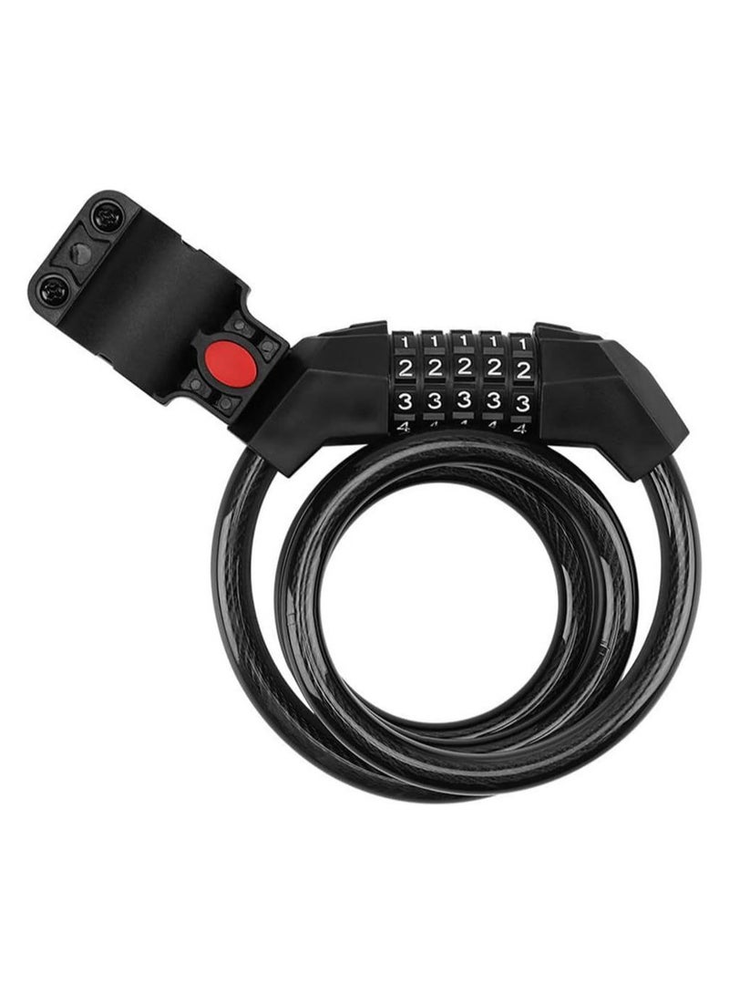 Bike Lock High Security 5 Digit Resettable Combination Bicycle Cable Lock For E-Bike Mountain Bike Motorbike Scooter Gate.