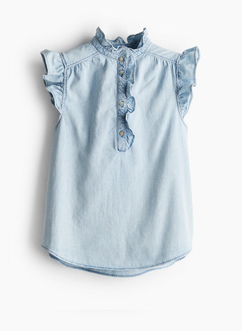 Flutter-Sleeved Denim Blouse