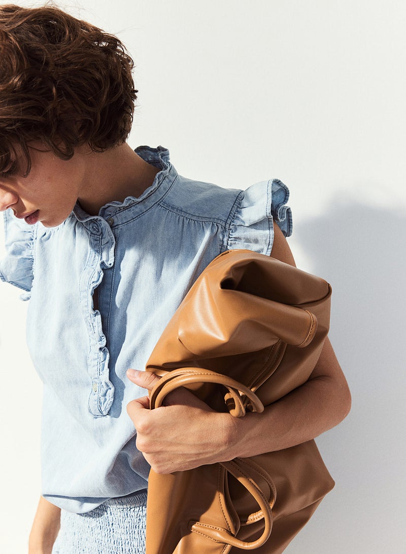 Flutter-Sleeved Denim Blouse