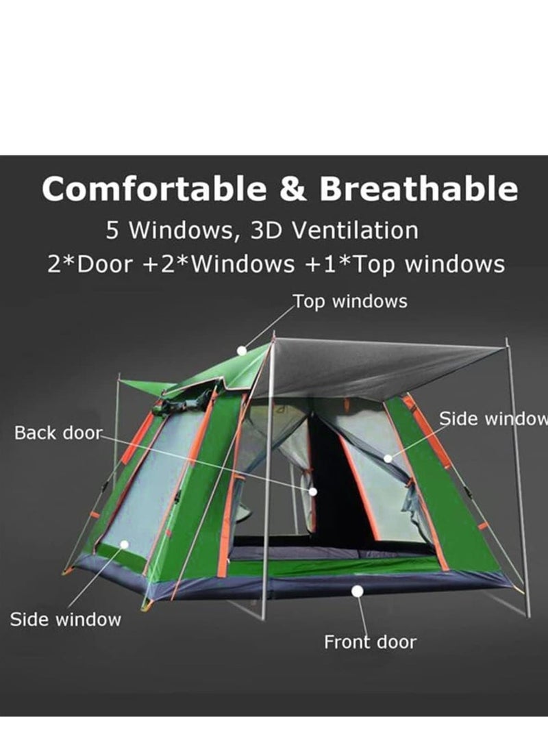 Camping Tent with Weather Technology, Instant Setup 4 Person Waterproof Tent, Double-Thick Fabric And Carry Bag, Sets Up In Few Minutes Automatic Tent For Outdoor