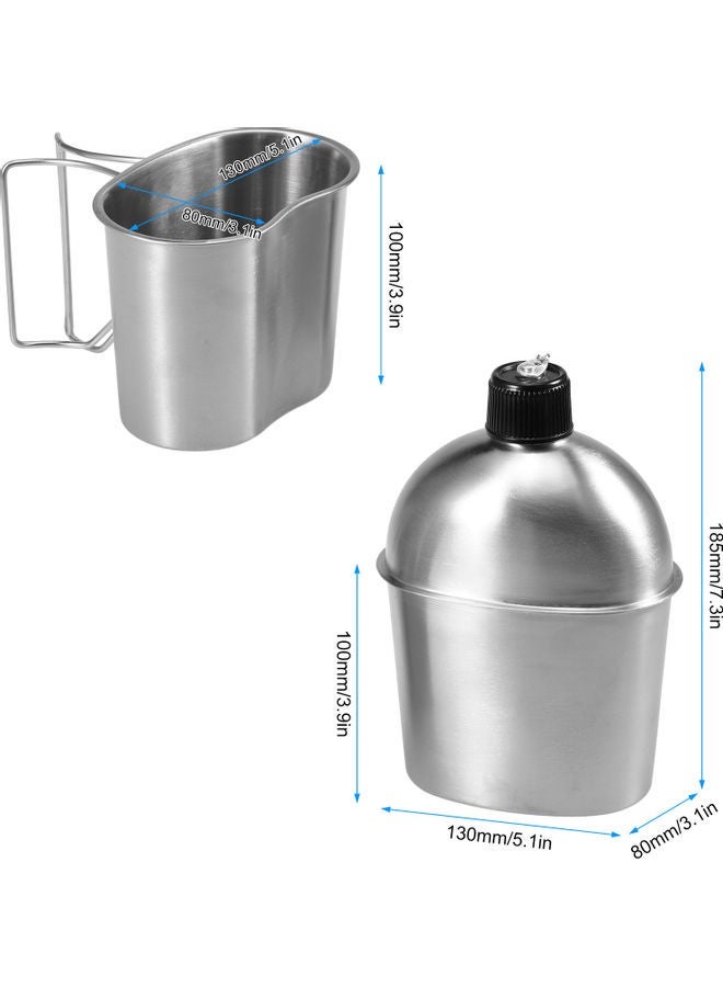 2-Piece Stainless Steel Military Kettle And Water Cup Set 20 x 8.5 13.5cm