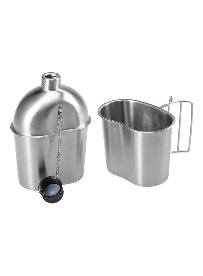 2-Piece Stainless Steel Military Kettle And Water Cup Set 20 x 8.5 13.5cm