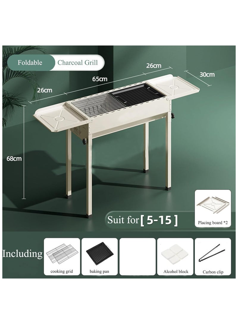 Portable Charcoal Grill BBQ, Outdoor Stainless Steel Barbecue Grill, Folding Portable Go-Anywhere Charcoal Grill for Cooking, Camping,Hiking, Picnic Patio Backyard Large (White)