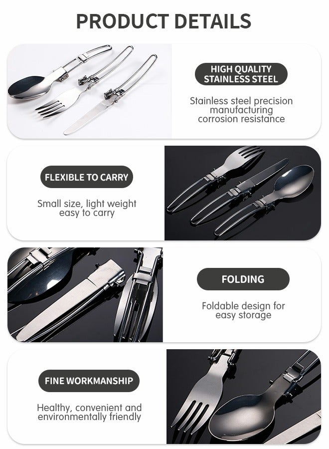 Camping Cookware Cutlery Set, Portable Camping Cooking Set, Stainless Steel Portable Pots and Pans Foldable for Backpacks, Outdoor Hiking and Picnic Pot with Folding Fork Knife Spoon Set