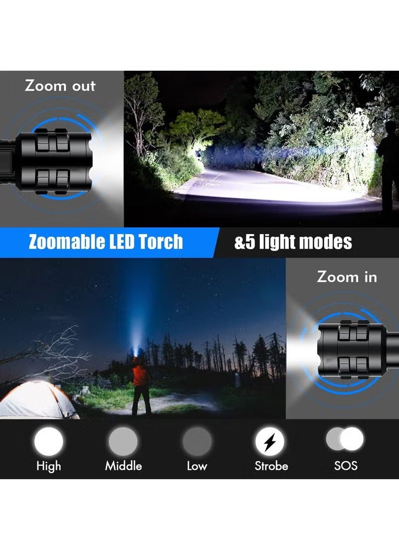 Super Bright Flashlight, Rechargeable LED Flashlights, 15000 Lumens LED Flashlight, ipx6 waterproof, Powerful Flashlight Torch Zoomable for Dog Walking Hiking Emergency Gif