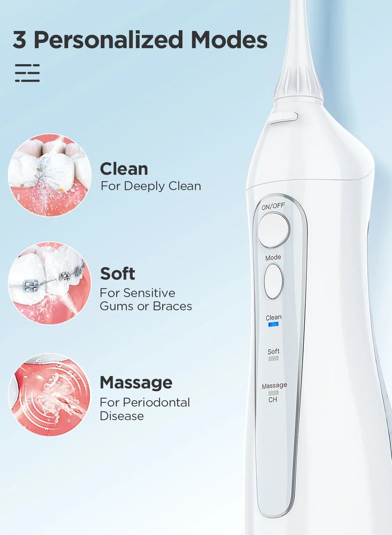 Rechargeable Water Flosser, 3 Mode Portable Oral Irrigator with 300ml Water Tank （White）