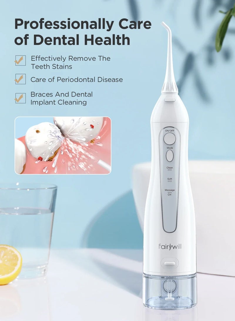 Rechargeable Water Flosser, 3 Mode Portable Oral Irrigator with 300ml Water Tank （White）