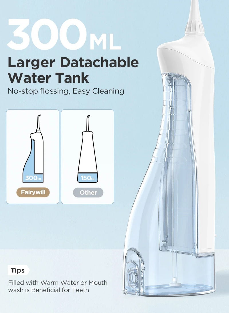 Rechargeable Water Flosser, 3 Mode Portable Oral Irrigator with 300ml Water Tank （White）