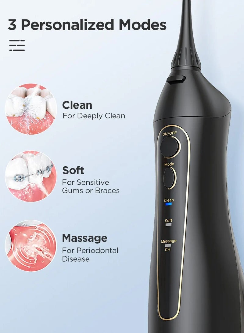 Rechargeable Water Flosser, 3 Mode Portable Oral Irrigator with 300ml Water Tank （Black）