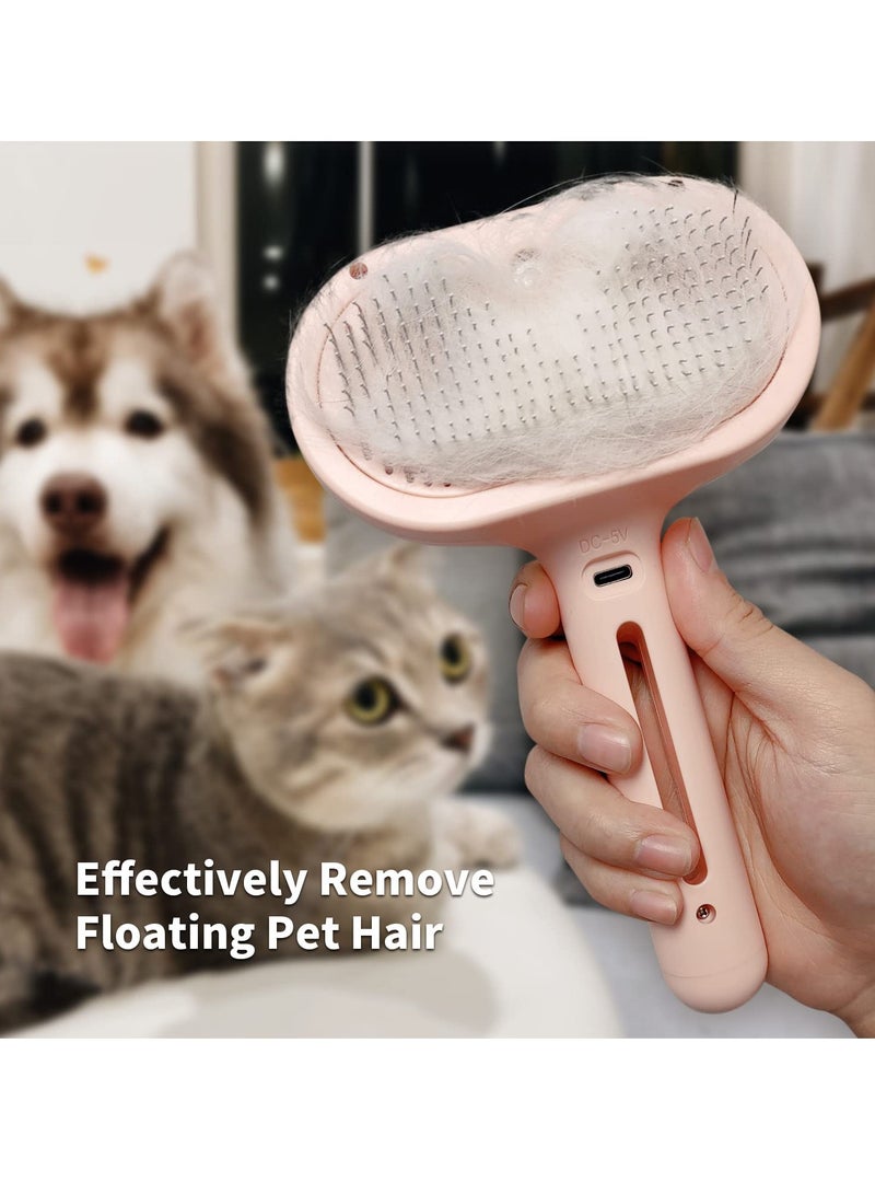 Cat Steam Brush, 3 In 1 Steamy Dog Brush with Release Button and Tank, Anti-Static Flying Hair Pet Brush for Long and Short Hair Dogs and Cats Remove Tangled and Loose Hair (Pink)