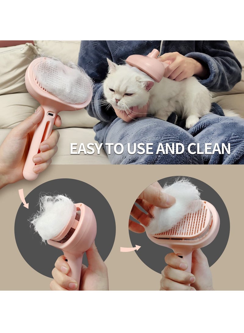 Cat Steam Brush, 3 In 1 Steamy Dog Brush with Release Button and Tank, Anti-Static Flying Hair Pet Brush for Long and Short Hair Dogs and Cats Remove Tangled and Loose Hair (Pink)