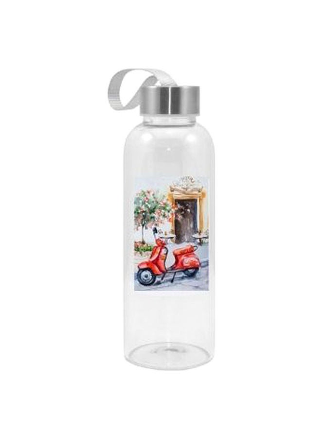 Scooter Printed Water Bottle Clear/Red/Beige 420ml