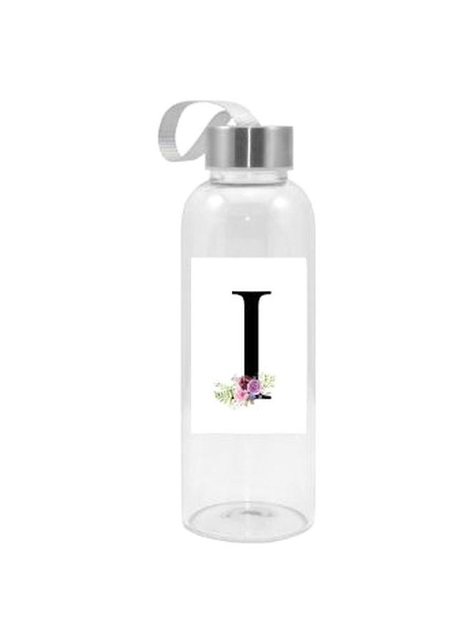 Floral Letter I Printed Water Bottle Clear/White/Black 420ml