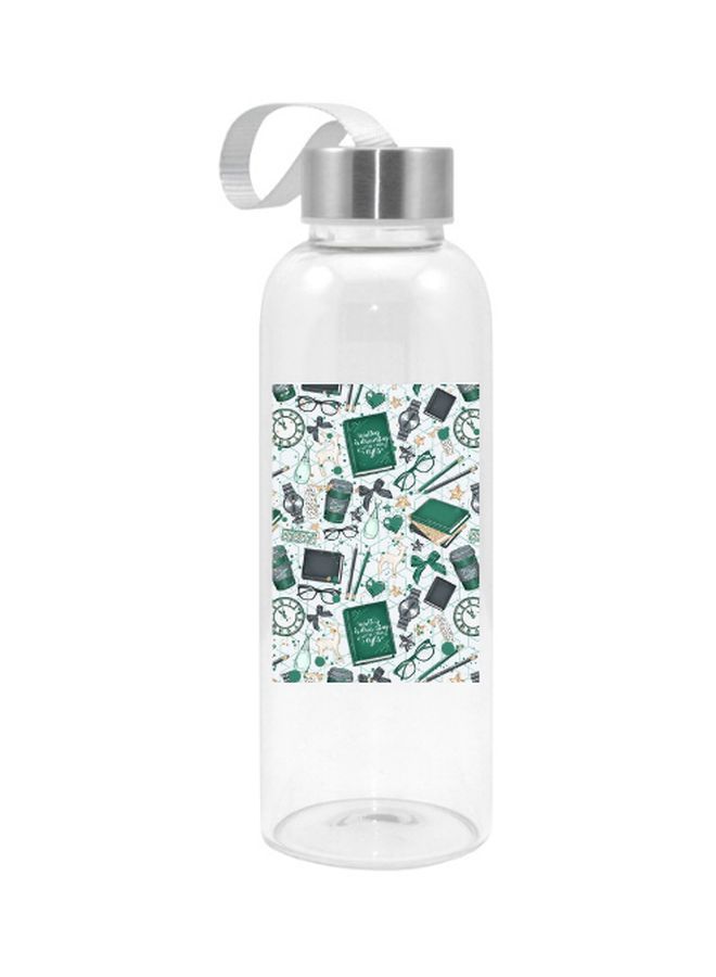 Books Doodle Printed Glass Water Bottle Clear 420ml