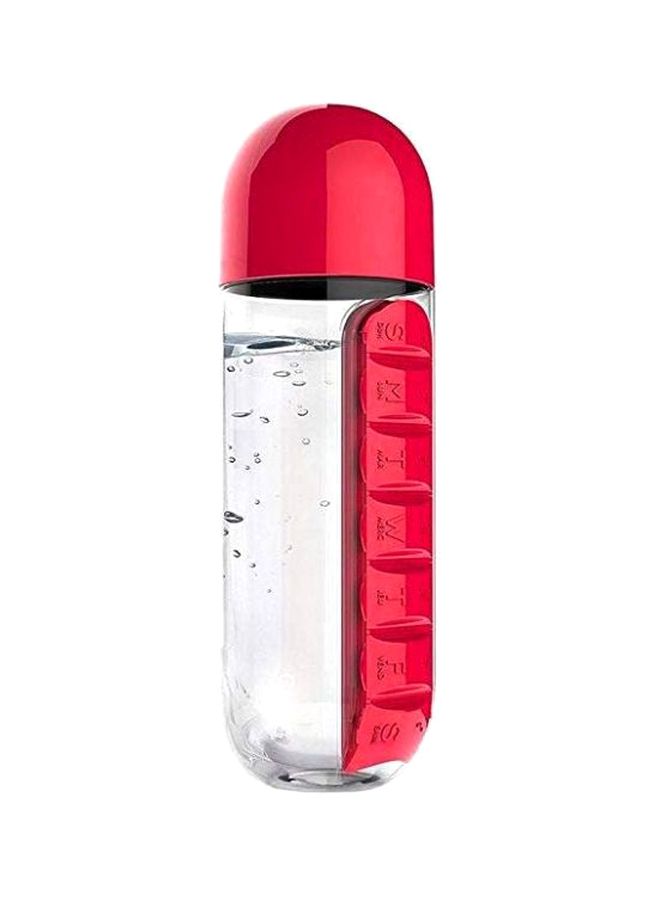 Plastic Pill Organizer Water Bottle Red/Clear 23x7.5centimeter