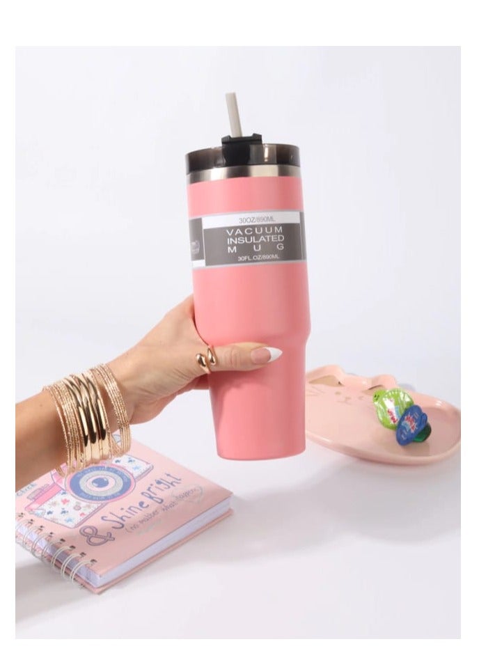 Stainless Steel Large Capacity Macaron Colored Vacuum Insulated Tumbler,30oz Classic Fashionable Car Cup With Straw