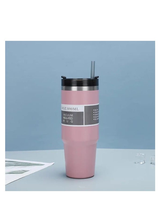 Stainless Steel Large Capacity Macaron Colored Vacuum Insulated Tumbler,30oz Classic Fashionable Car Cup With Straw